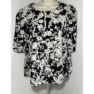 Christian Siriano Women’s Linen & Rayon Short Sleeve Sz XL Black White Business